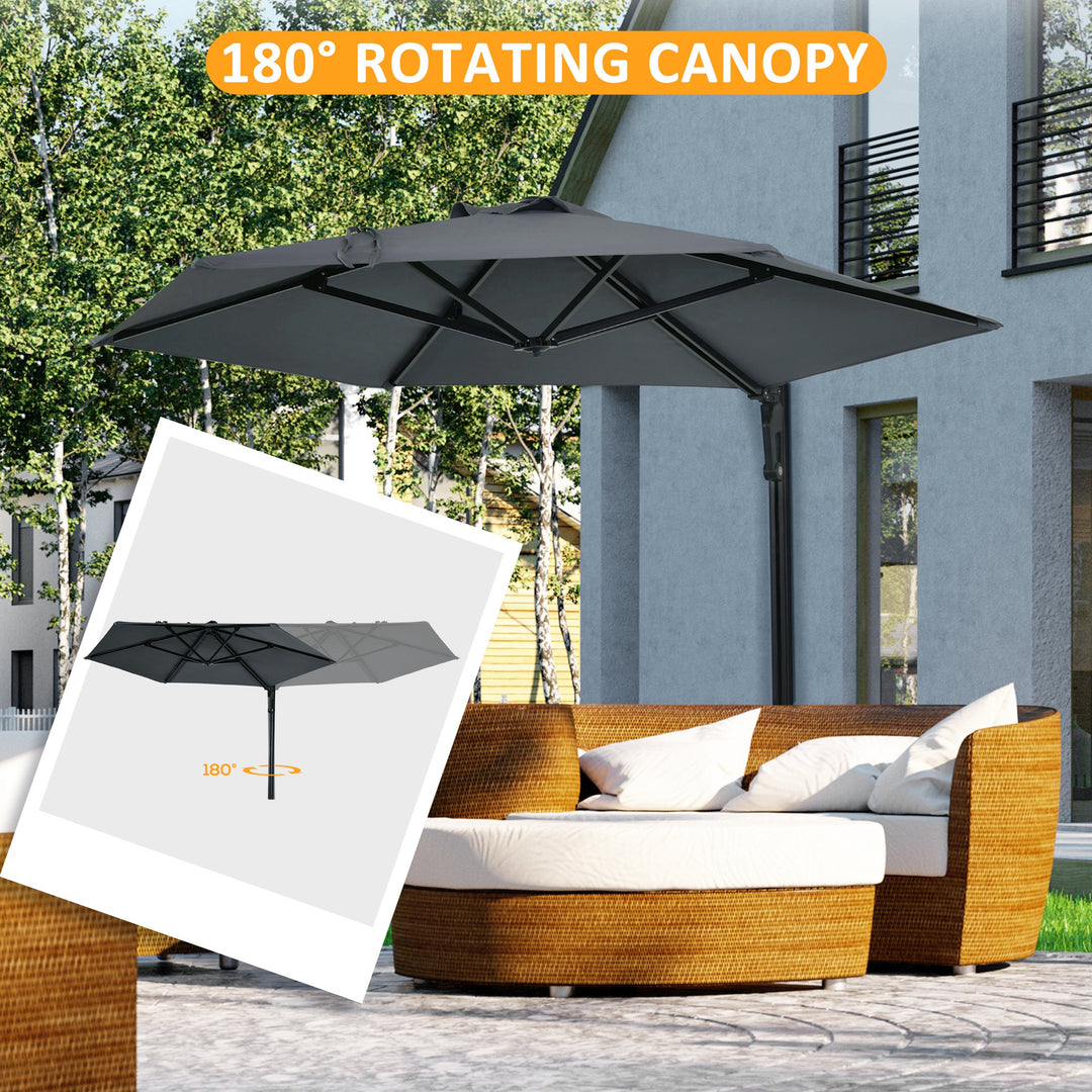 Outsunny Wall Mounted Parasol, Hand to Push Outdoor Patio Umbrella with 180 Degree Rotatable Canopy for Porch, Deck, Garden, 250 cm, Dark Grey
