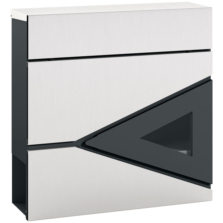 Wall Mounted Post Box with Viewing Window, 2 Lock, Modern Galvanised Steel Mailbox with Copper Core, Weatherproof Letterbox for Outdoor Use, Easy to Install, Silver