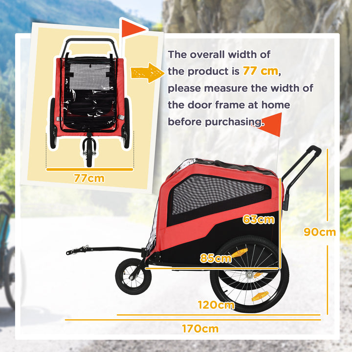 2 in 1 Dog Bike Trailer Pet Stroller for Large Dogs with Hitch, 20" Wheels, Pet Bicycle Cart Trolley Carrier for Travel, Red