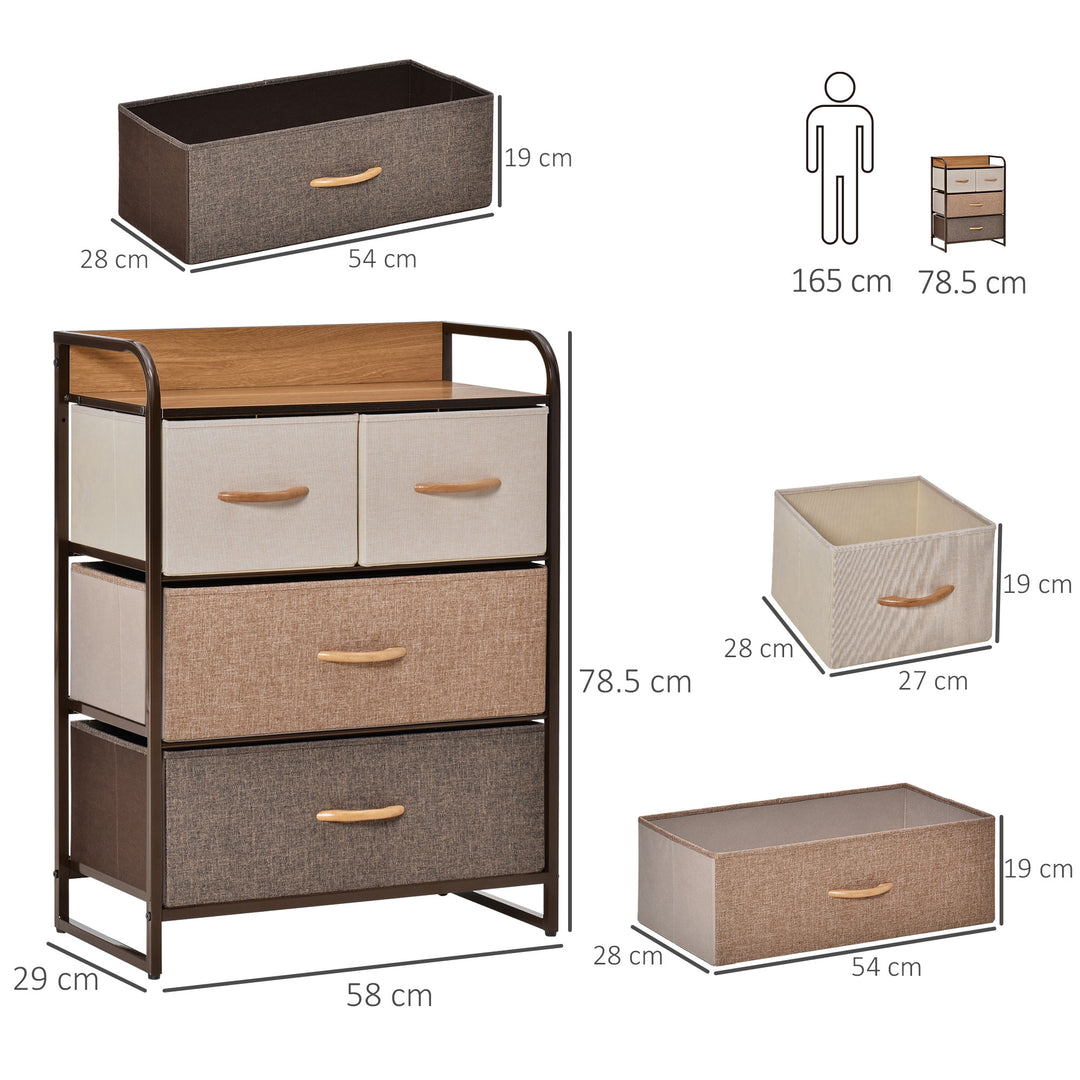 4-Drawer Dresser, 3-Tier Storage Organizer, Tower Unit for Bedroom Hallway Closets with Steel Frame Wooden Top