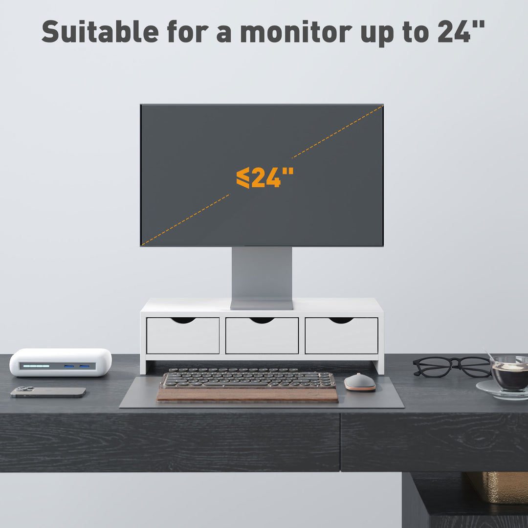 Monitor Stand Riser with 3 Drawers, Monitor Riser for Laptop, Computer, PC, Small Printer, 51 x 24 x 13cm, White