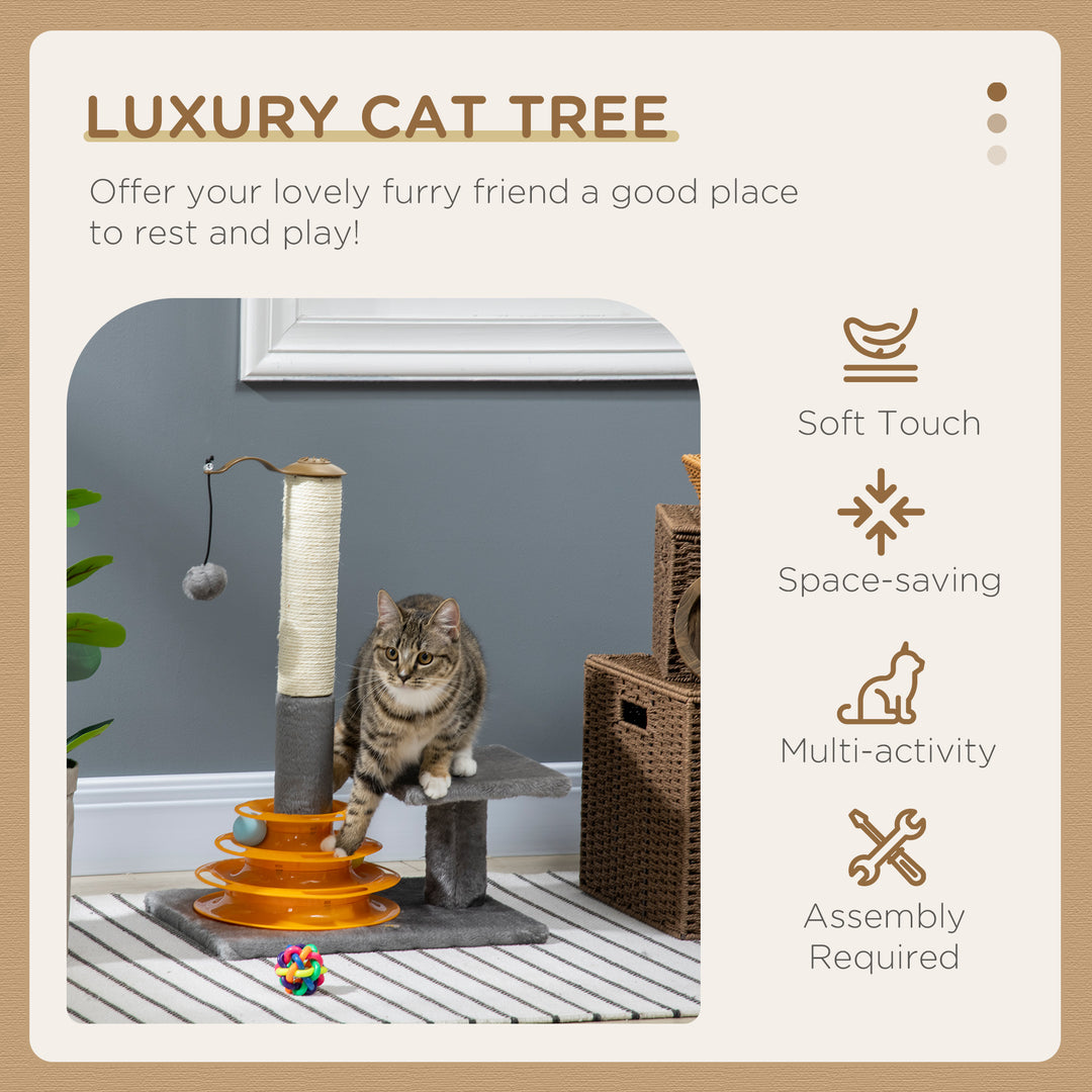 PawHut Cat Tree Tower Activity Center Climbing Stand Kitten House Furniture with Scratching Posts Toy abd Perch 56cm Grey | Aosom UK