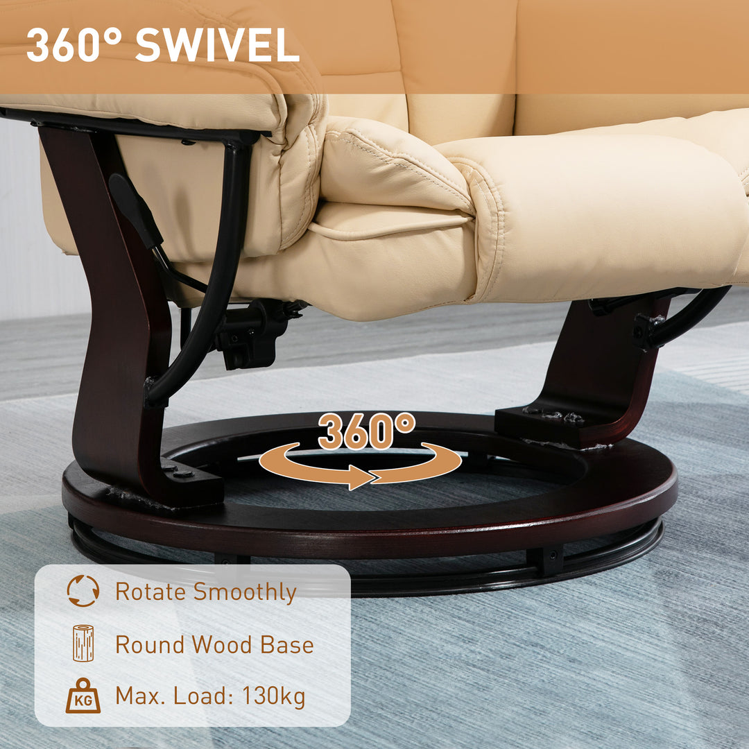 Faux Leather 135° Reclining Chair and Footstool - Beige