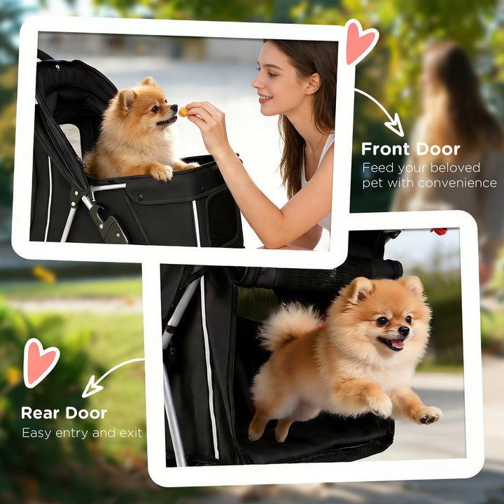 Dog Pram, Pet Stroller with Reflective Strips, Foldable Cat Stroller w