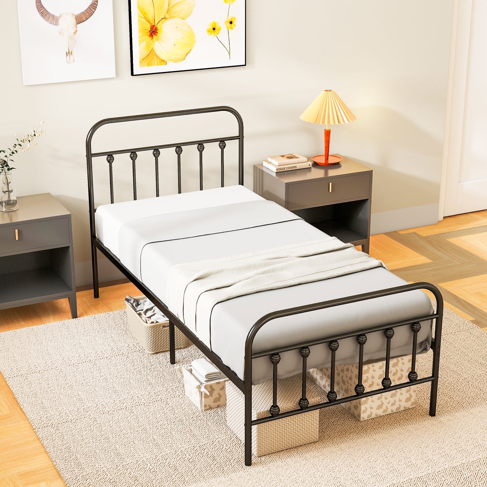 Single Minimalistic Metal Bed Frame - Black