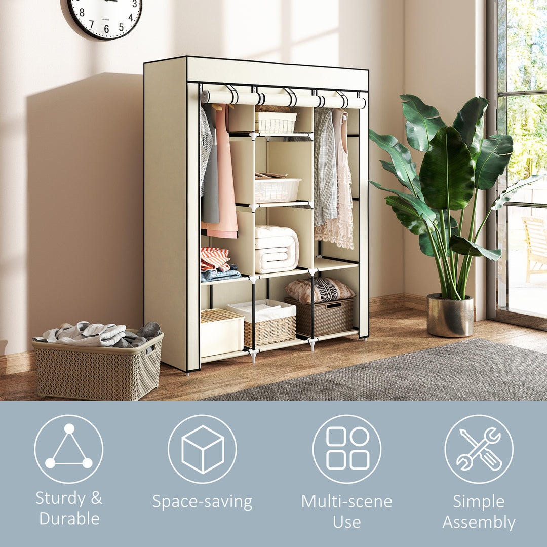 Fabric Wardrobe, with Rails and Shelves - Cream White