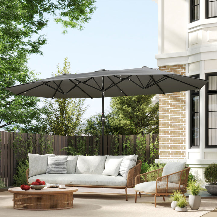 MCL 4.4m Double-Sided Sun Umbrella Patio Parasol LED Solar Lights Dark Grey