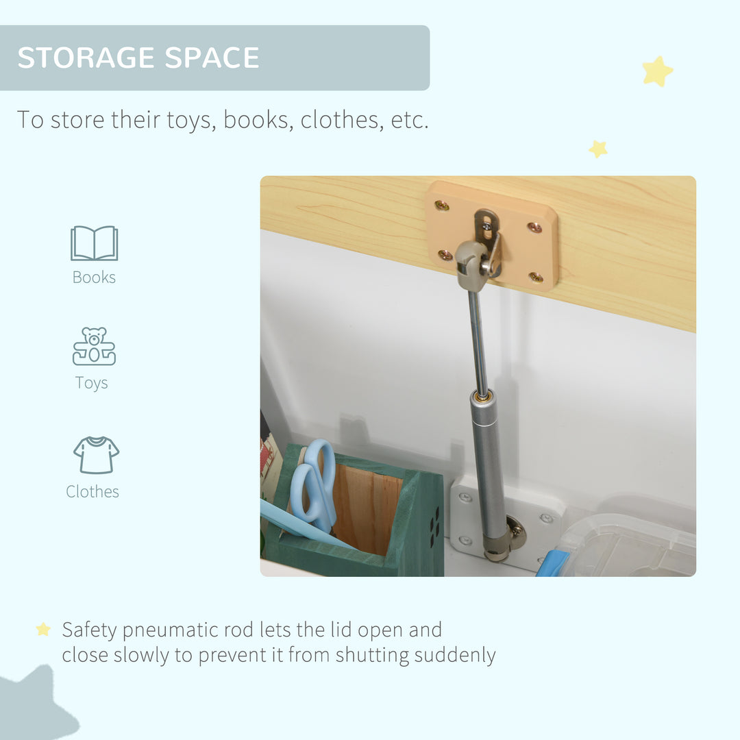 MCL 2 In 1 Wooden Toy Box, Seat Storage Bench, Storage Chest Cabinet Organiser, with Safety Pneumatic Rod