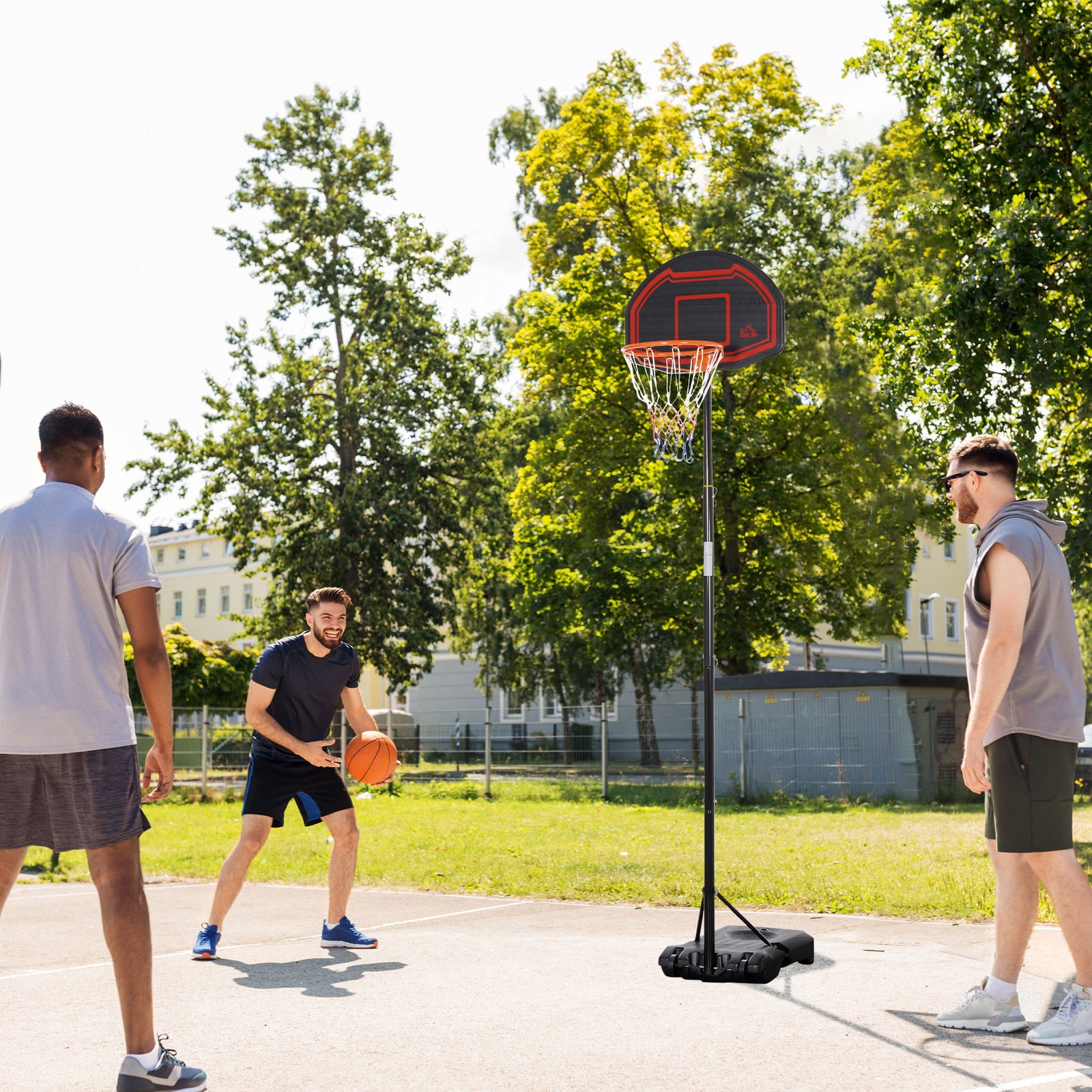 Basketball Hoop Stand Portable Adjustable Height 2.1-2.6m w/ Wheels, Sturdy Rim Stable Base, Black
