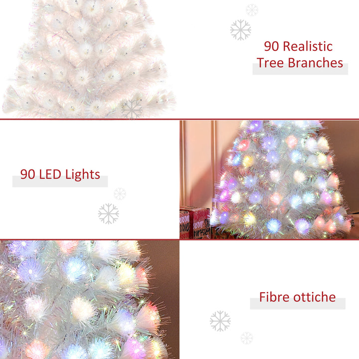 HOMCOM 3 Feet Prelit Artificial Christmas Tree with Fiber Optic LED Light, Holiday Home Xmas Decoration, White | Aosom UK