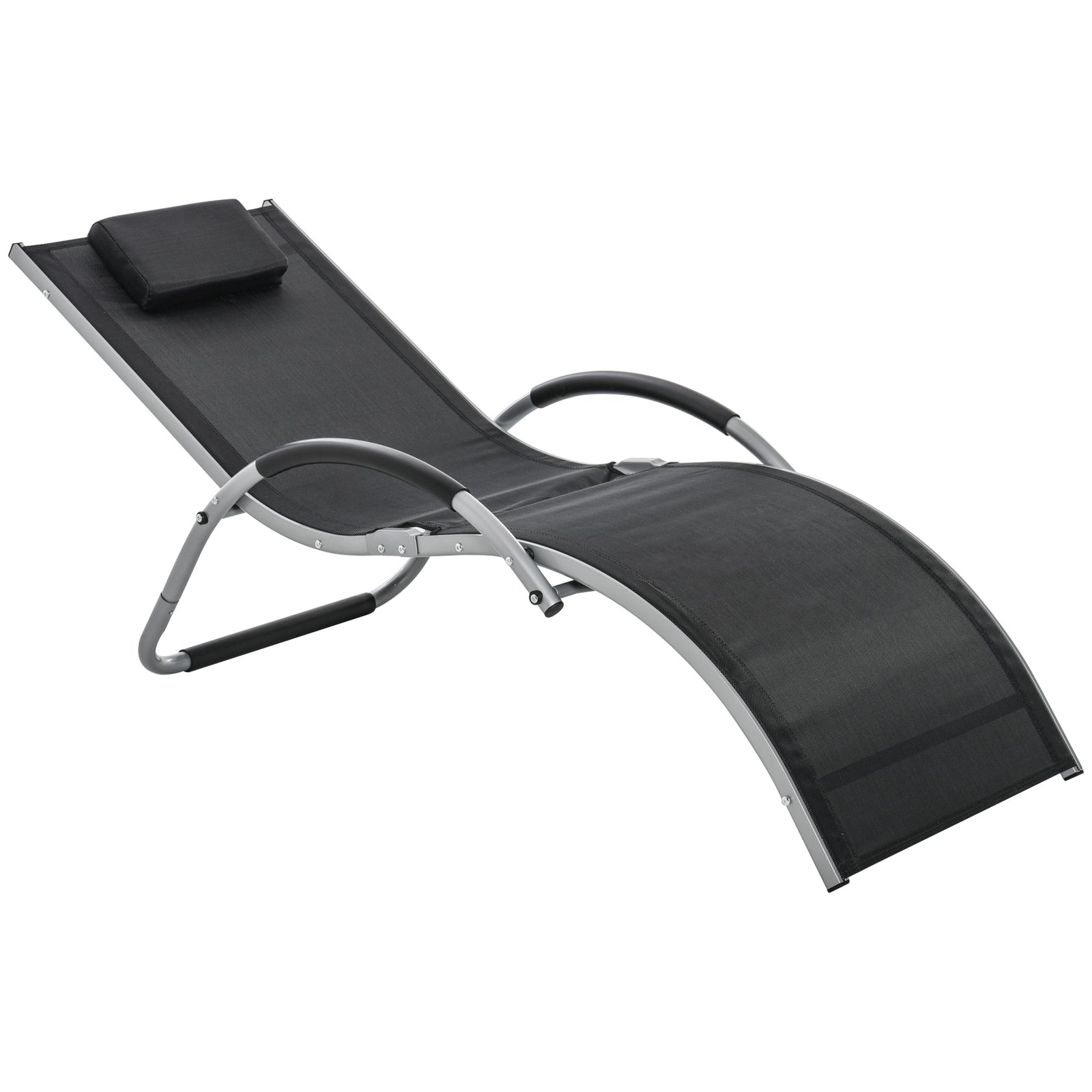 Sun Lounger Reclining Chair Portable Armchair with Pillow for Garden Patio Outside Aluminium Frame, Black