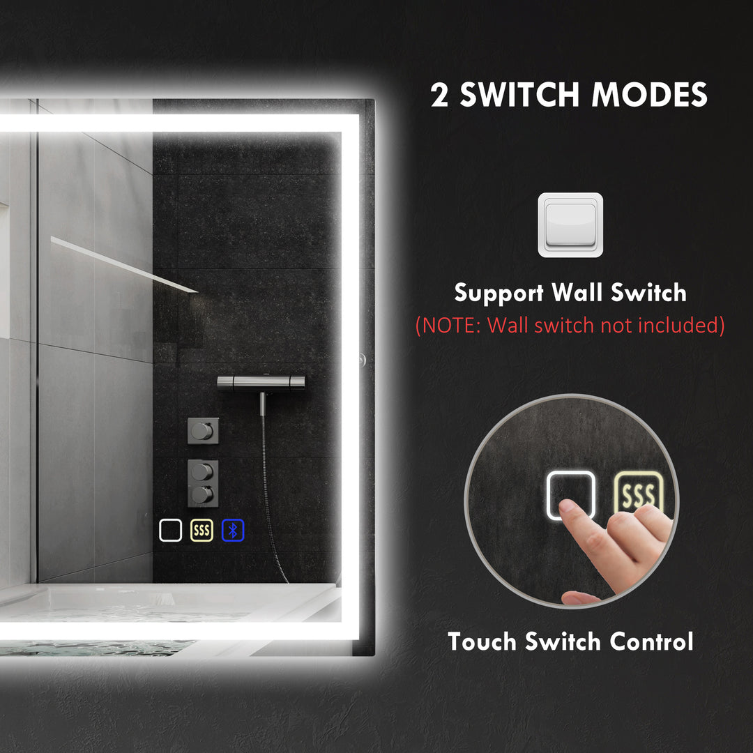 60 x 80 cm Anti-Fog LED Bathroom Mirror, with Bluetooth - Silver Tone