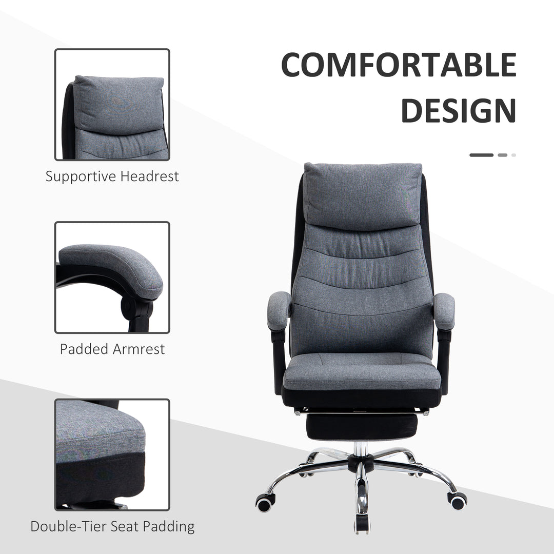 Vinsetto High Back Executive Office Chair, Reclining Computer Chair with Adjustable Height, Swivel Wheels and Retractable Footrest, Grey