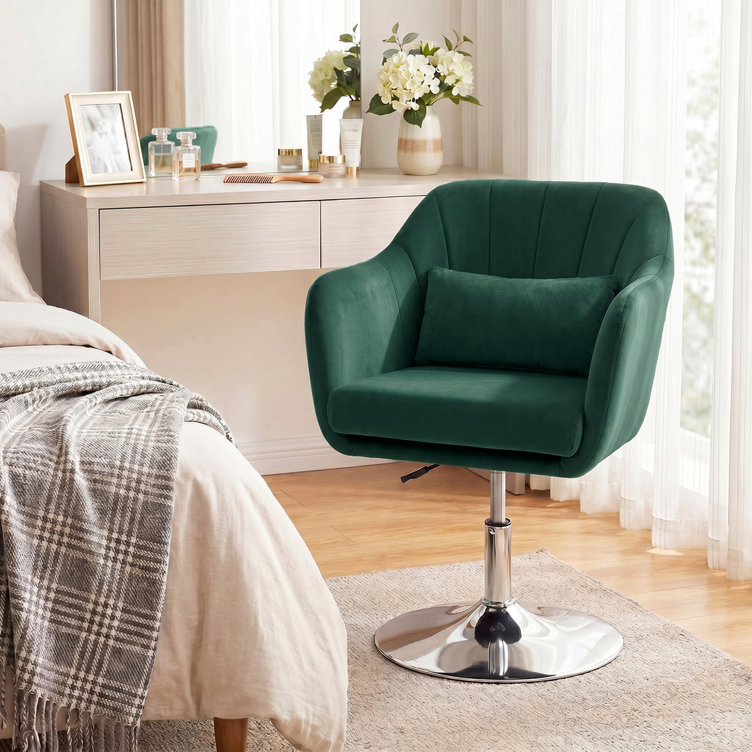 Retro Velvet Swivel Tub Chair with Steel Frame, Cushion Seat, Dark Gre