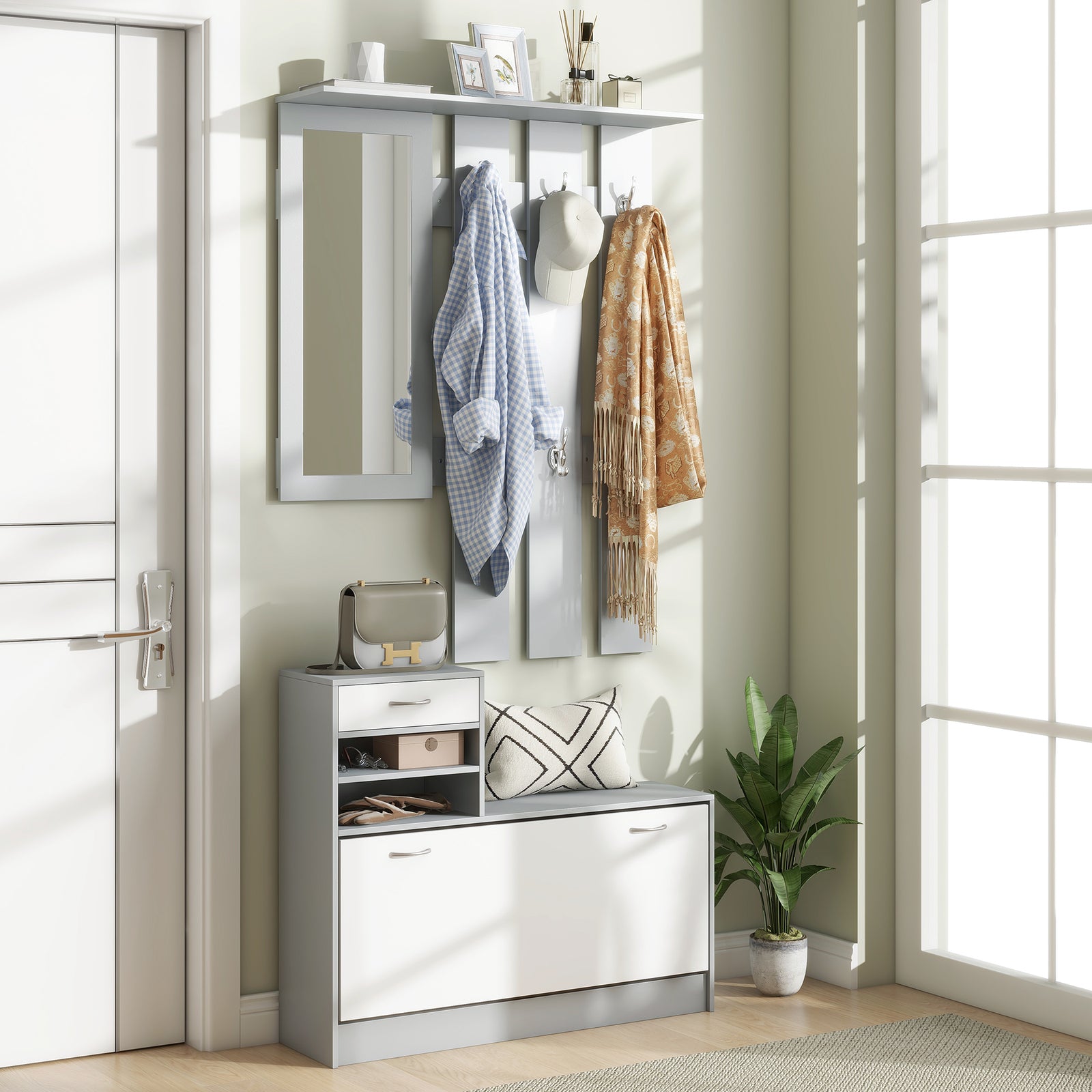 Three-in-One Hallway Storage Set - Grey/White