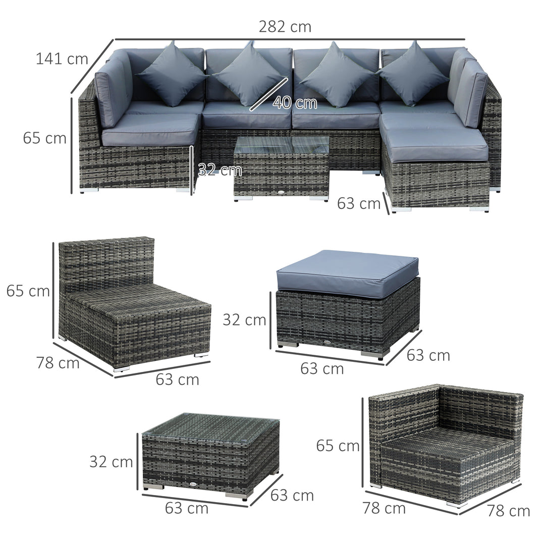 MCL 8 Piece Rattan Corner Sofa Set with Wide & Deep Seat, Assembled Aluminium PE Rattan Garden Furniture Set with Thick Cushions and Glass Top Table for Outdoor, Conservatory, Grey