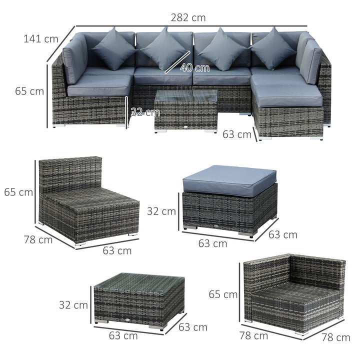 MCL 8 Piece Rattan Corner Sofa Set with Wide & Deep Seat, Assembled Aluminium PE Rattan Garden Furniture Set with Thick Cushions and Glass Top Table for Outdoor, Conservatory, Grey