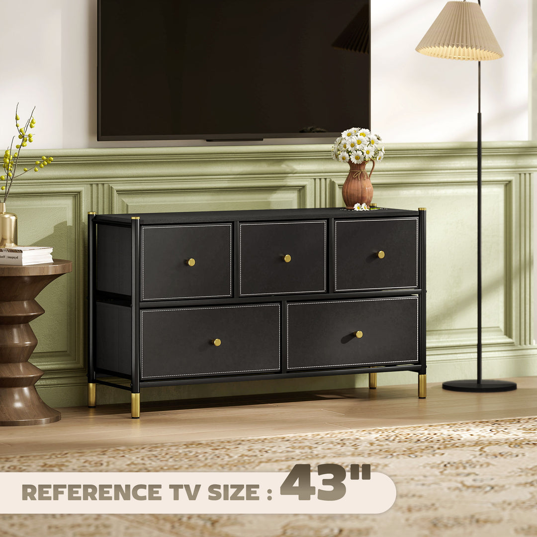Faux Leather Front Chest of Drawers - Black