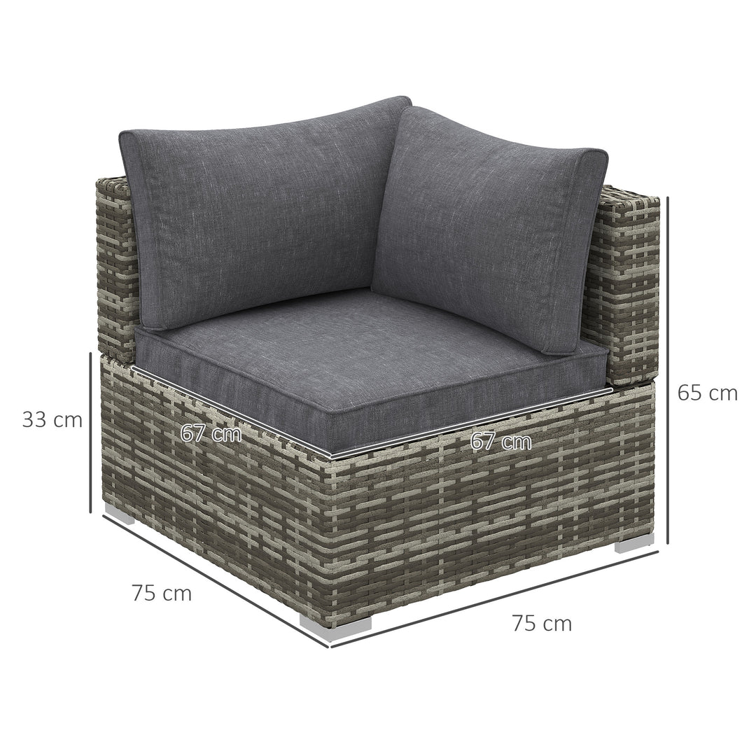 MCL Outdoor PE Rattan Corner Sofa, Garden Wicker Furniture Single Sofa Chair w/ Cushions, Deep Grey