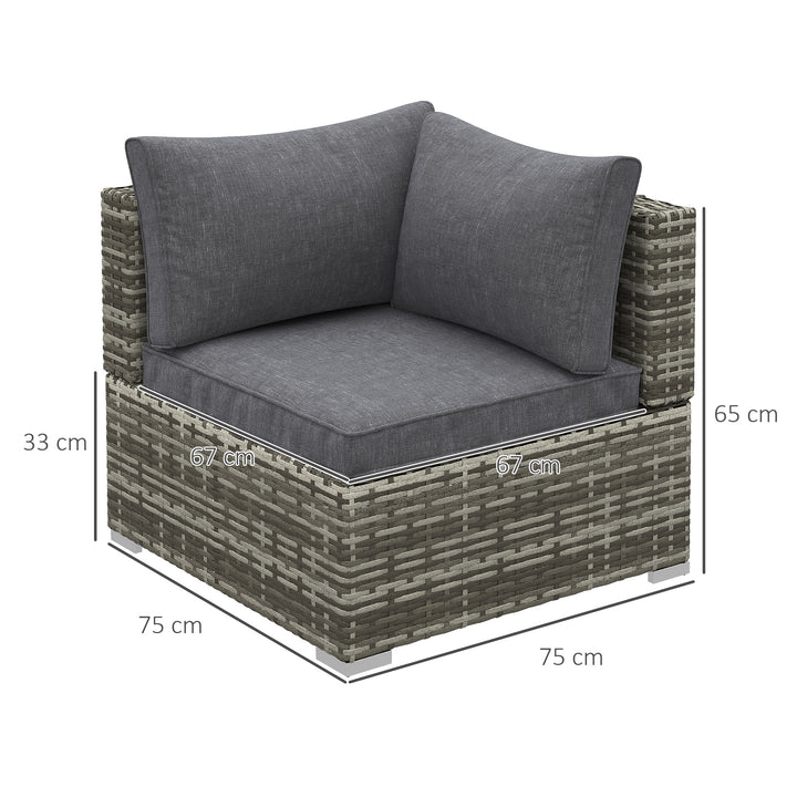 Outdoor PE Rattan Corner Sofa, Garden Wicker Furniture Single Sofa Chair w/ Cushions, Deep Grey