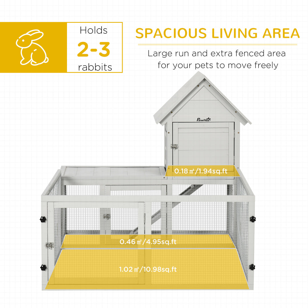 PawHut Wooden Rabbit Hutch with Extra Fenced Area, Large Guinea Pig Cage, Small Animal House for Indoor with Slide