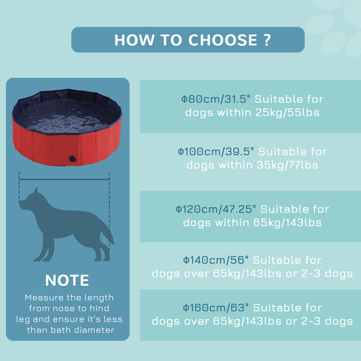 Dog Paddling Pool, Foldable Dog Pool, Leakproof & Hard Plastic, Portable Pet Bathtub with Non-Slip Base & Drainage Hole, for Indoors, Outdoors, Garden, Patio, 100 x 30 cm, Red