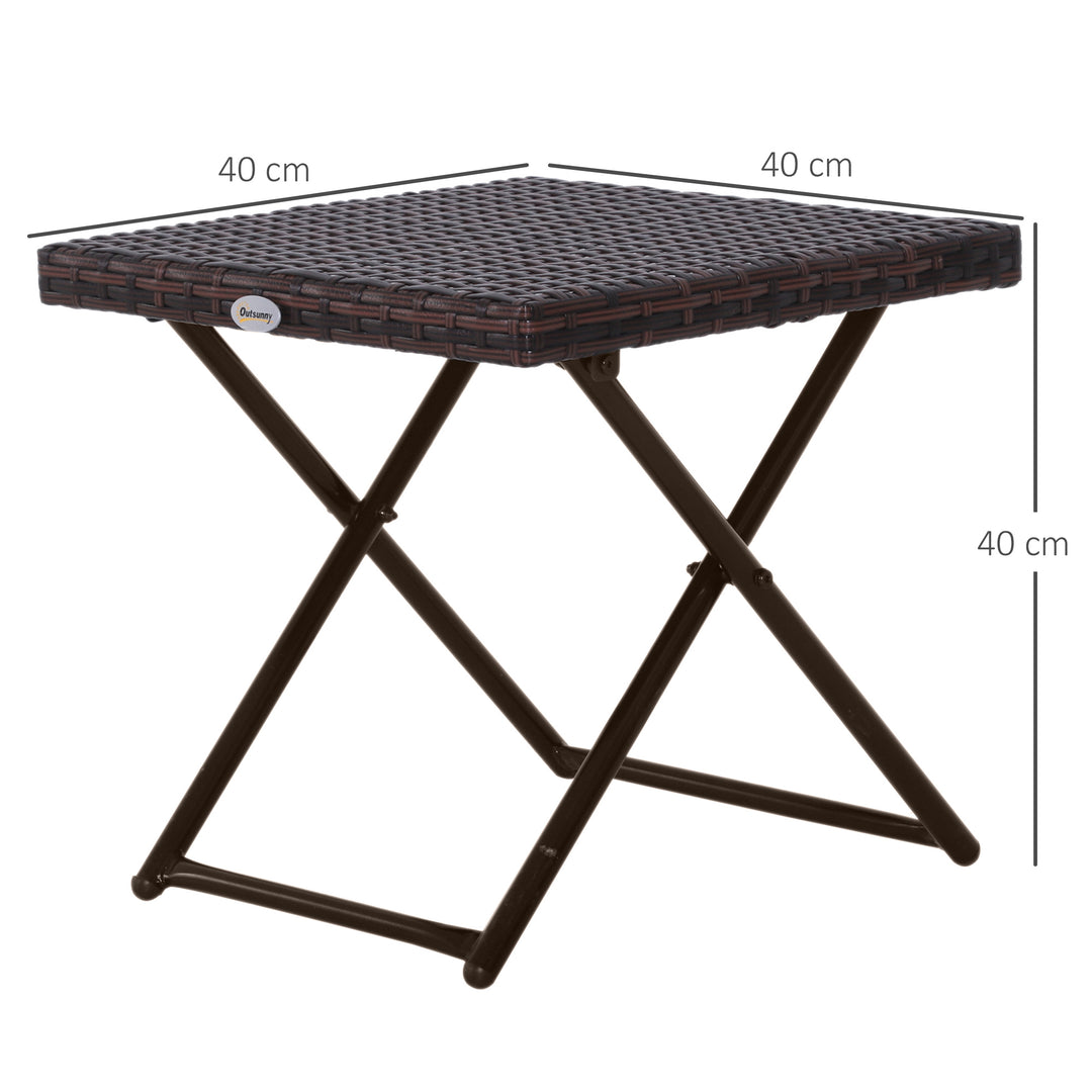 Folding Rattan Garden Coffee Table, Small Square Outdoor Bistro Side Table with Rattan Top for Patio, Balcony, Porch, 40 x 40 x 40 cm, Brown