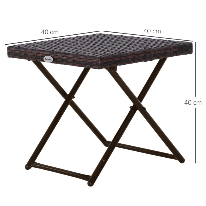 Folding Rattan Garden Coffee Table, Small Square Outdoor Bistro Side Table with Rattan Top for Patio, Balcony, Porch, 40 x 40 x 40 cm, Brown