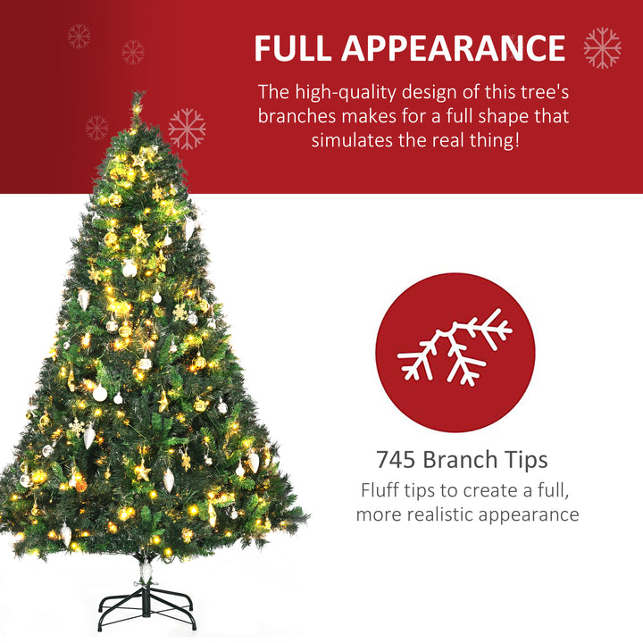 HOMCOM 1.8m 6ft Pre Lit Christmas Tree 200 LED Xmas Tree Holiday Décor with Decorative Balls Ornament Metal Stand | Aosom UK