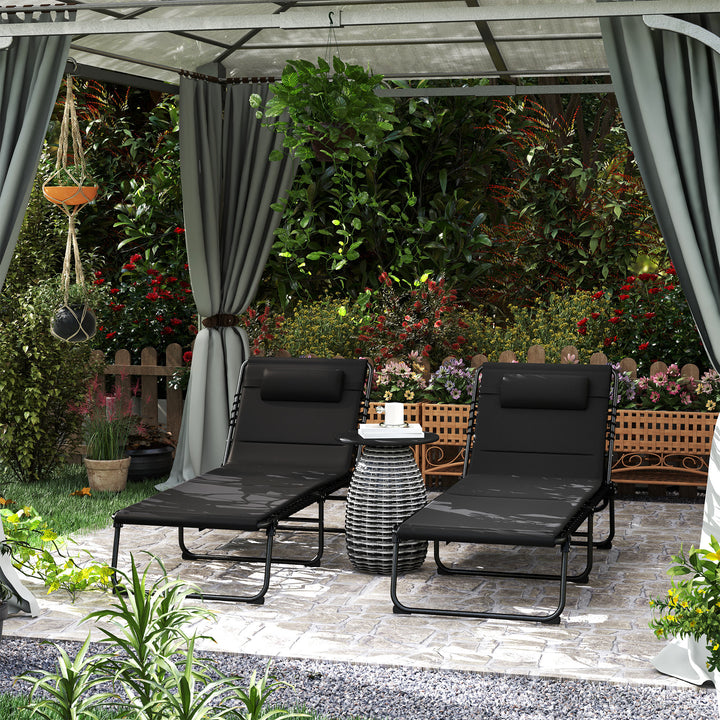 Set of Two Reclining Sun Loungers - Black