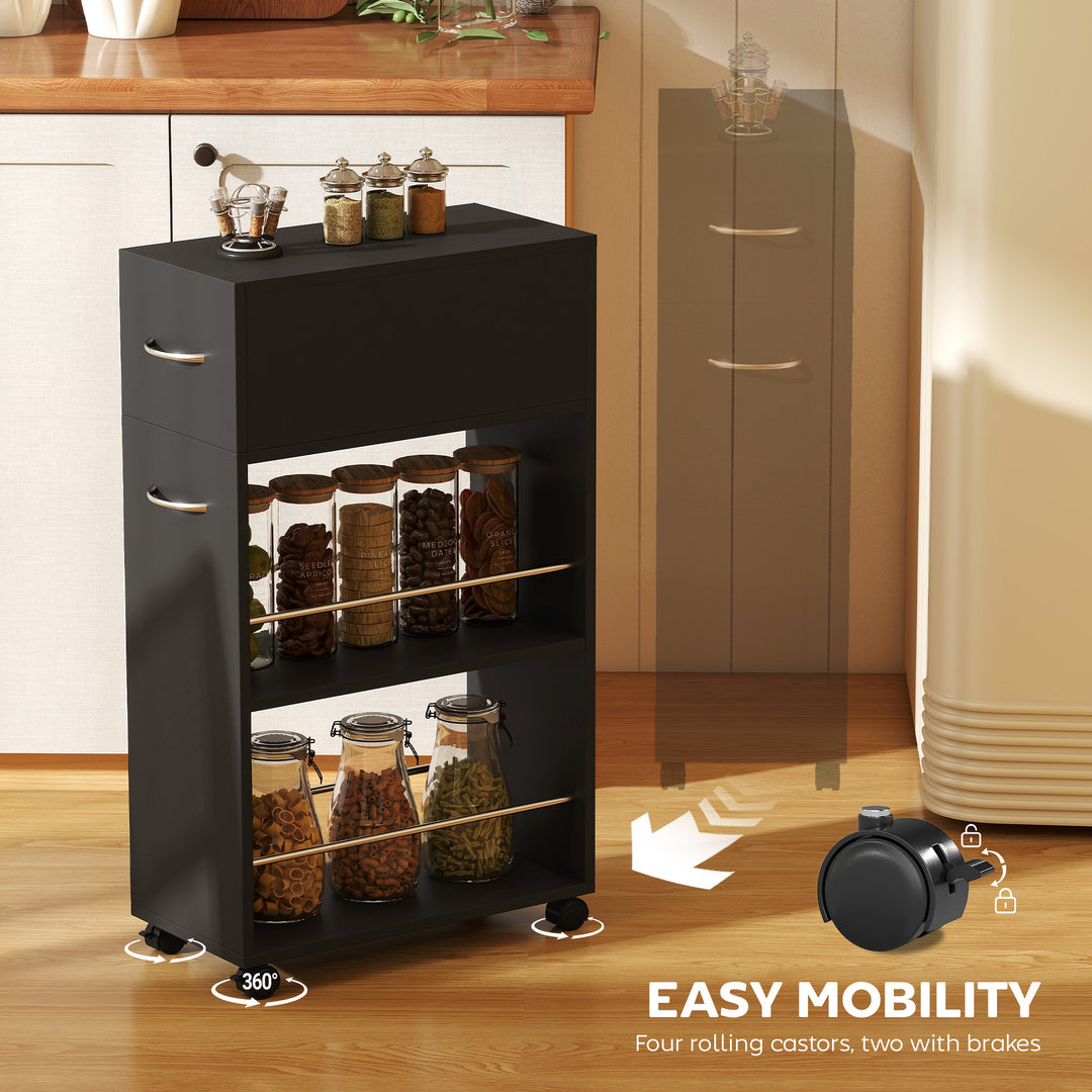 Rolling Storage Unit, 3-Tier Kitchen Cart Trolley with Drawer, Surface