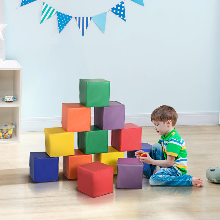 HOMCOM Kids 12-Piece PU Soft Stacking Blocks Multi-Colour | Aosom UK