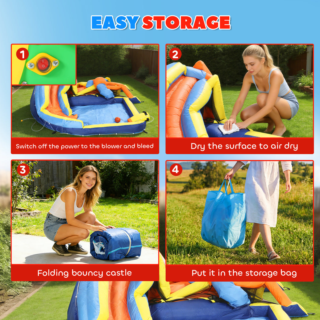 Bouncy Castle for Kids, Inflatable Bounce House with Long Slide, Splas