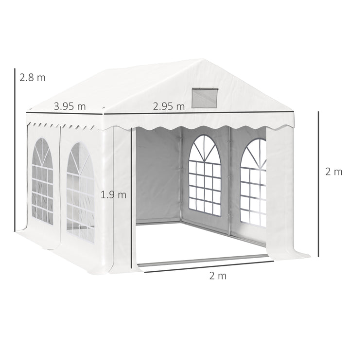 Outsunny 4 x 3 m Gazebo Canopy Party Tent with 4 Removable Side Walls and Windows for Outdoor Event, White