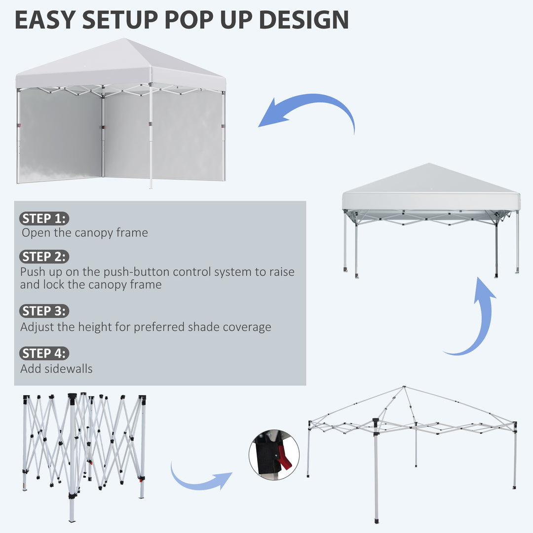 Outsunny 3 x 3 (M) Pop Up Gazebo with 2 Sidewalls, Leg Weight Bags and Carry Bag, Height Adjustable Party Tent Event Shelter for Garden, Patio, White