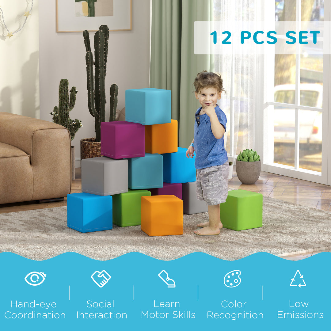 12 PCs Soft Play Blocks, Soft Foam Toy, Building and Stacking Blocks f