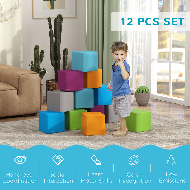 12 PCs Soft Play Blocks, Soft Foam Toy, Building and Stacking Blocks f