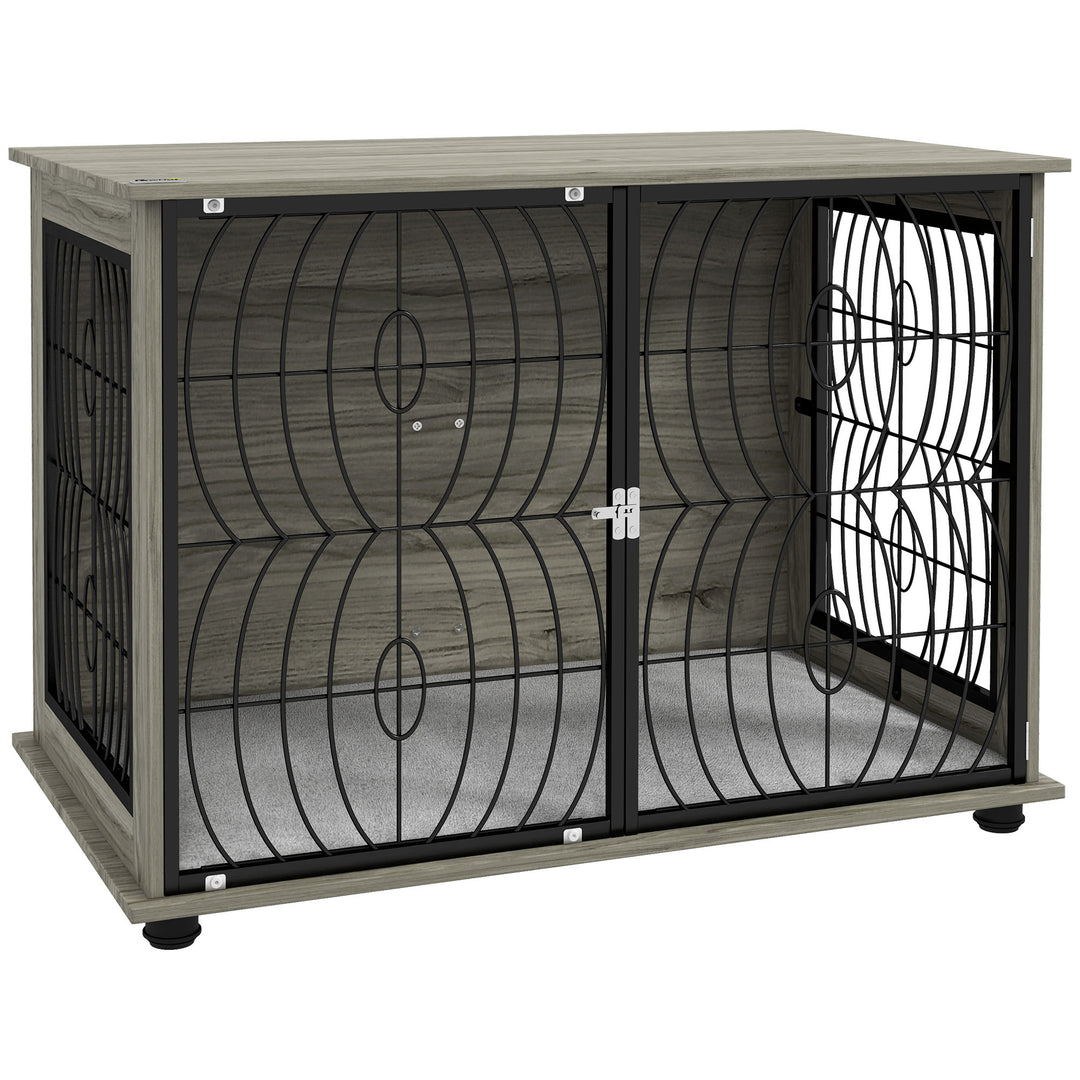 Dog Crate Furniture End Table w/ Plush Washable Cushion, Lockable Door, for Large Dogs