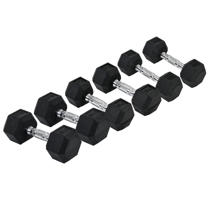 MCL Rubber Dumbbell Set Sports Hex Weight Sets Home Gym Fitness Lift Strength Training Exercise 2 x 5kg, 2 x 6kg, 2 x 8kg