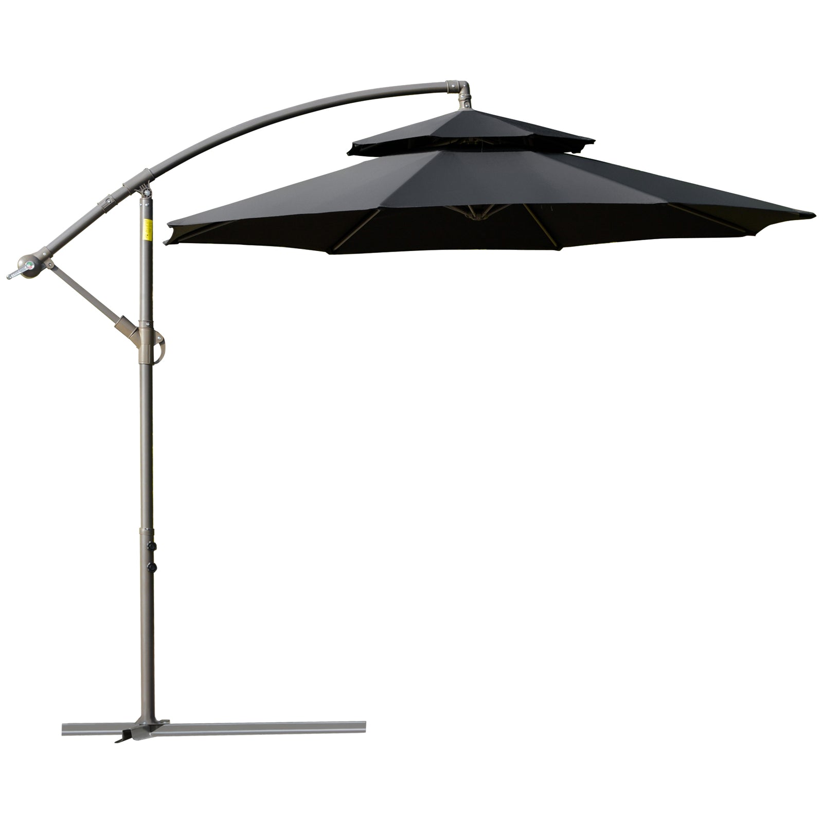 2.7m Banana Parasol Cantilever Umbrella with Crank Handle, Double Tier Canopy and Cross Base for Outdoor, Hanging Sun Shade, Black
