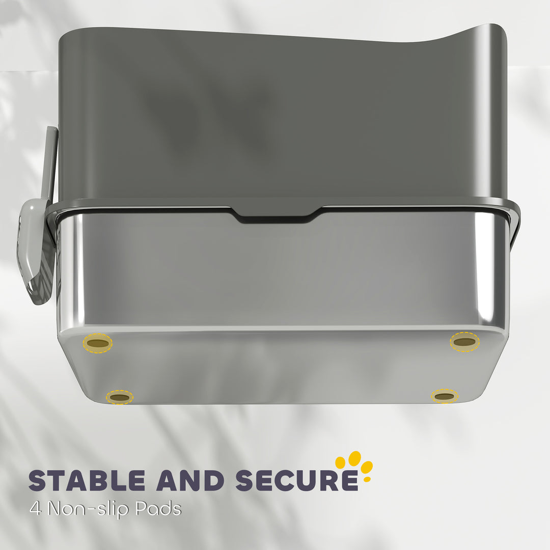 Stainless Steel Cat Litter Tray, Extra Large Enclosed Litter Box with Scoop, Top Entrance, Non-slip Pads, Dark Grey