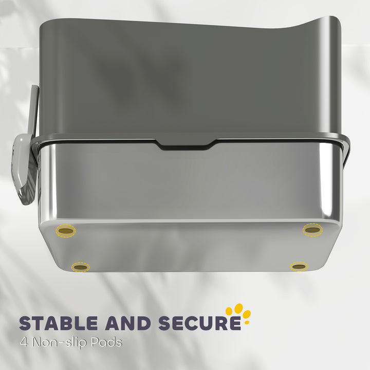 Stainless Steel Cat Litter Tray, Extra Large Enclosed Litter Box with Scoop, Top Entrance, Non-slip Pads, Dark Grey