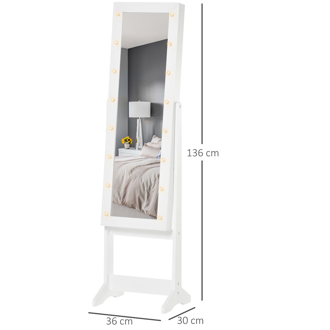 MCL Free Standing LED Mirrored Jewelry Cabinet Armoire Floor Organiser W/ 3 Angle Adjustable For Rings Earrings Bracelets Cosmetics Warm White