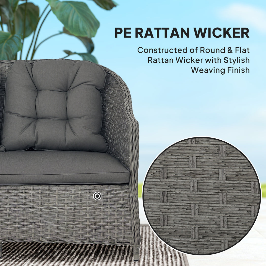 Four-Piece Rattan Set, with Glass-Top Table - Light Grey