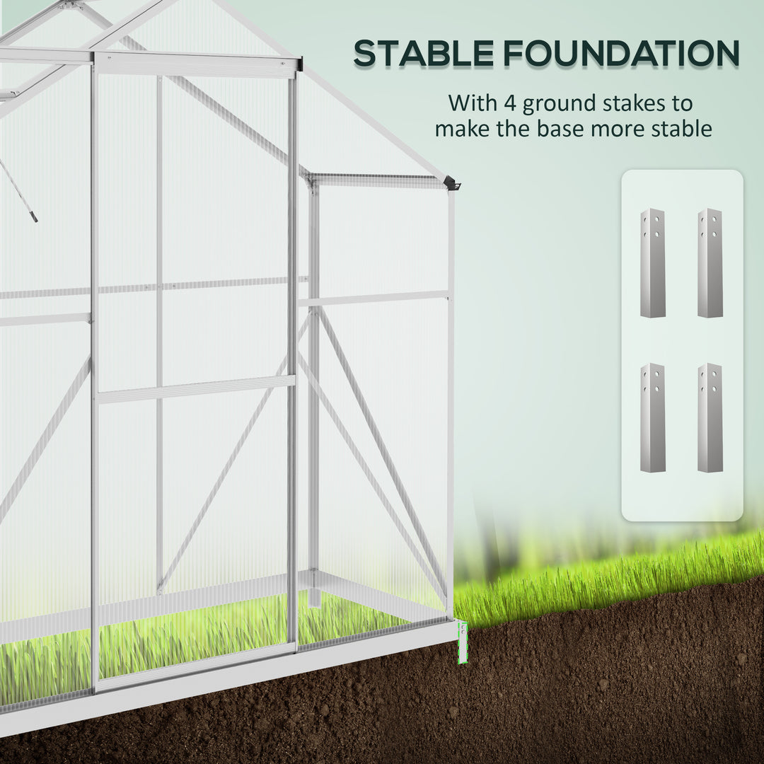 6 x 2.5ft Polycarbonate Greenhouse Walk-In Green House with Rain Gutter, Sliding Door, Window, Foundation, Silver