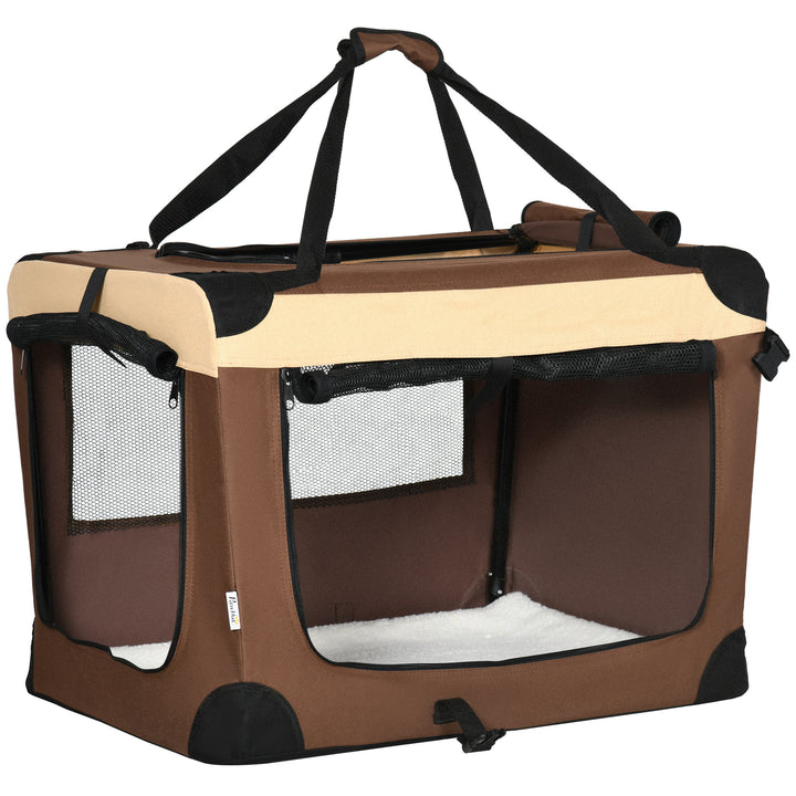 PawHut Pet Travel Carrier, Foldable Bag with Cushion for Cats and Small Dogs, Lightweight, 50x70x51cm, Brown | Aosom UK