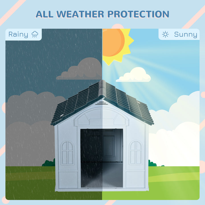Plastic Weather-Resistant Dog House, for Indoors and Outdoors, Medium Dogs - White and Blue