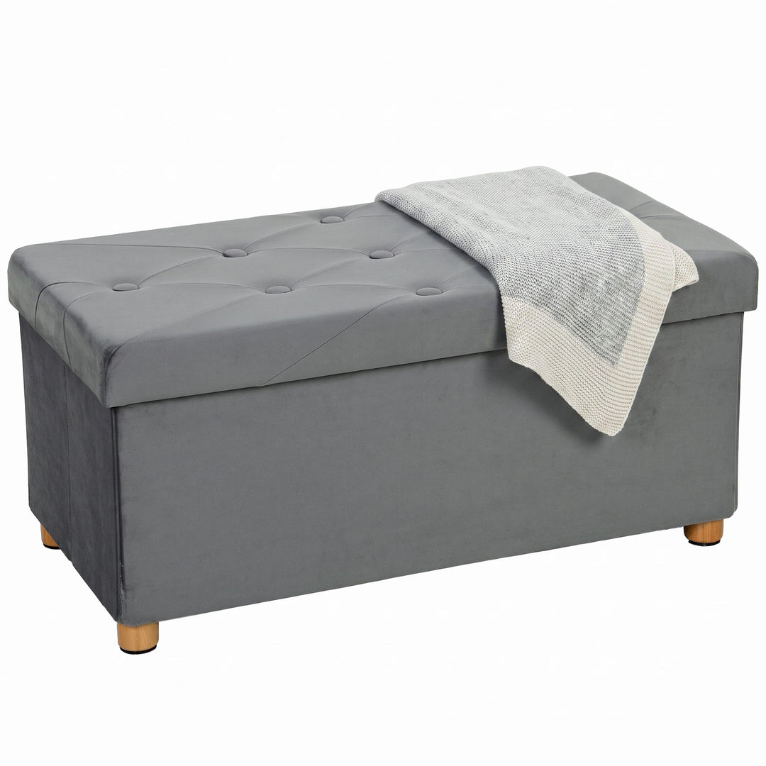 Velvet Upholstered Foldable Ottoman Footrest, Storage Ottoman Bench wi