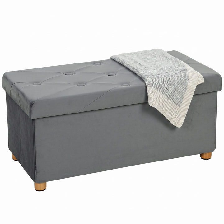 Velvet Upholstered Foldable Ottoman Footrest, Storage Ottoman Bench wi