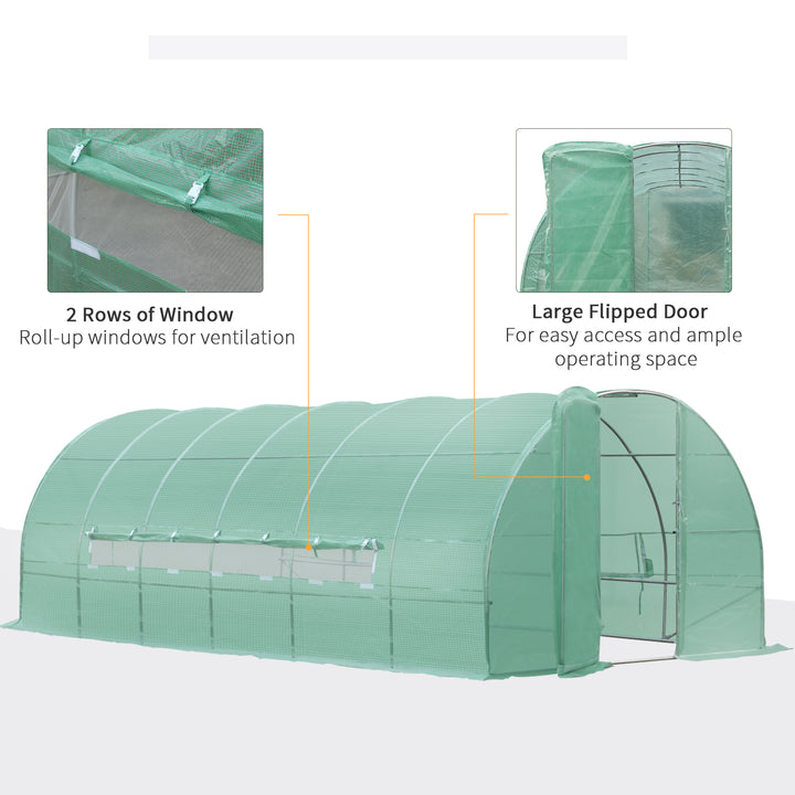 Large Polytunnel Walk In Greenhouse, Plant Gardening Tunnel Green House with Metal Hinged Door, Galvanised Steel Frame & Mesh Windows, Green (3 x 6 m)